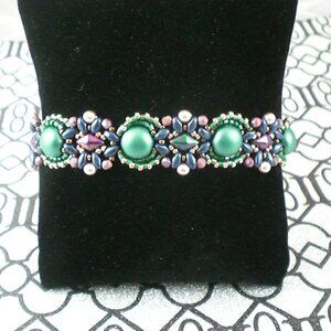 Teal Diamond Candy Bead Bracelet, Couture, Hand Beaded, Teal